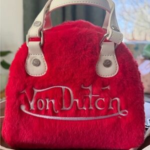 Von Dutch Red Faux Fur Top-Handle Women’s Bag NWOT